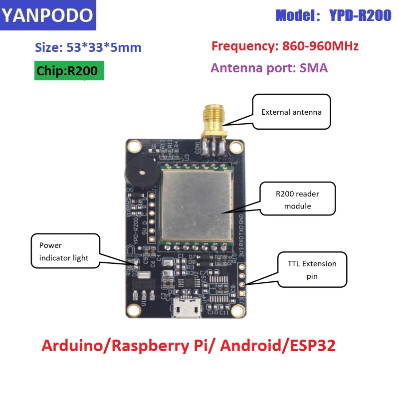R200 Chip UHF RFID Reader Modu - đánh giá và giá Esp32 Uart Module